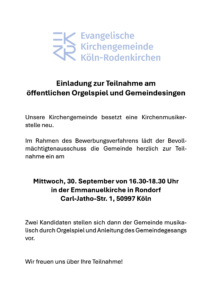 Read more about the article Einladung zur Teilnahme am öffentlichen Orgelspiel und Gemeindesingen